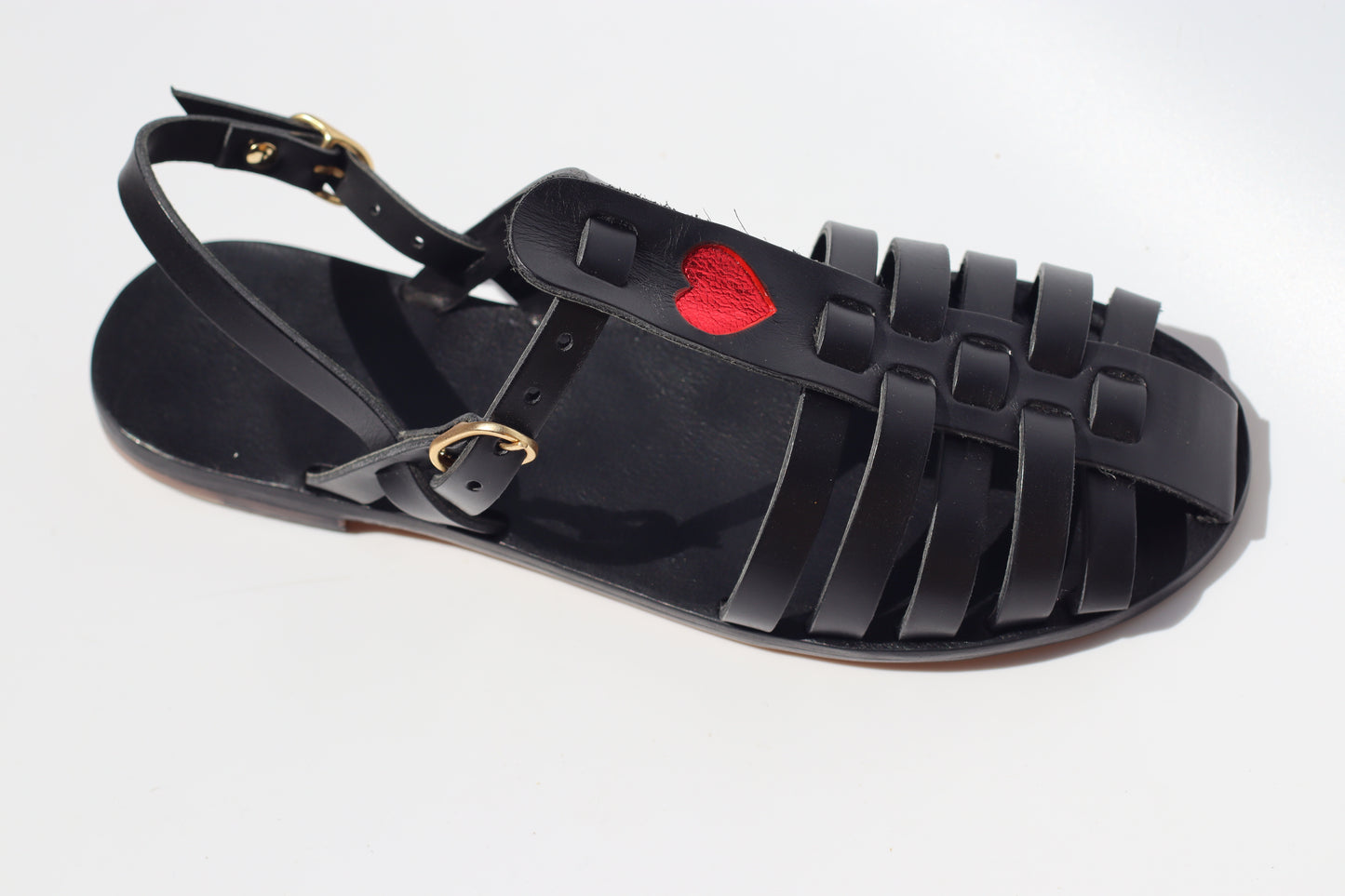 Black + Red Heart - Fisherman Sandals