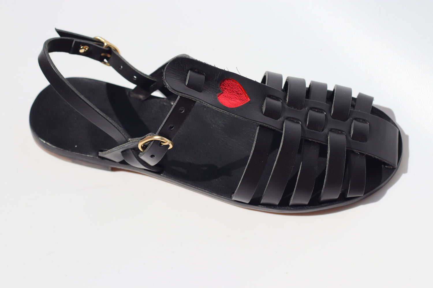 Black + Red Heart - Fisherman Sandals