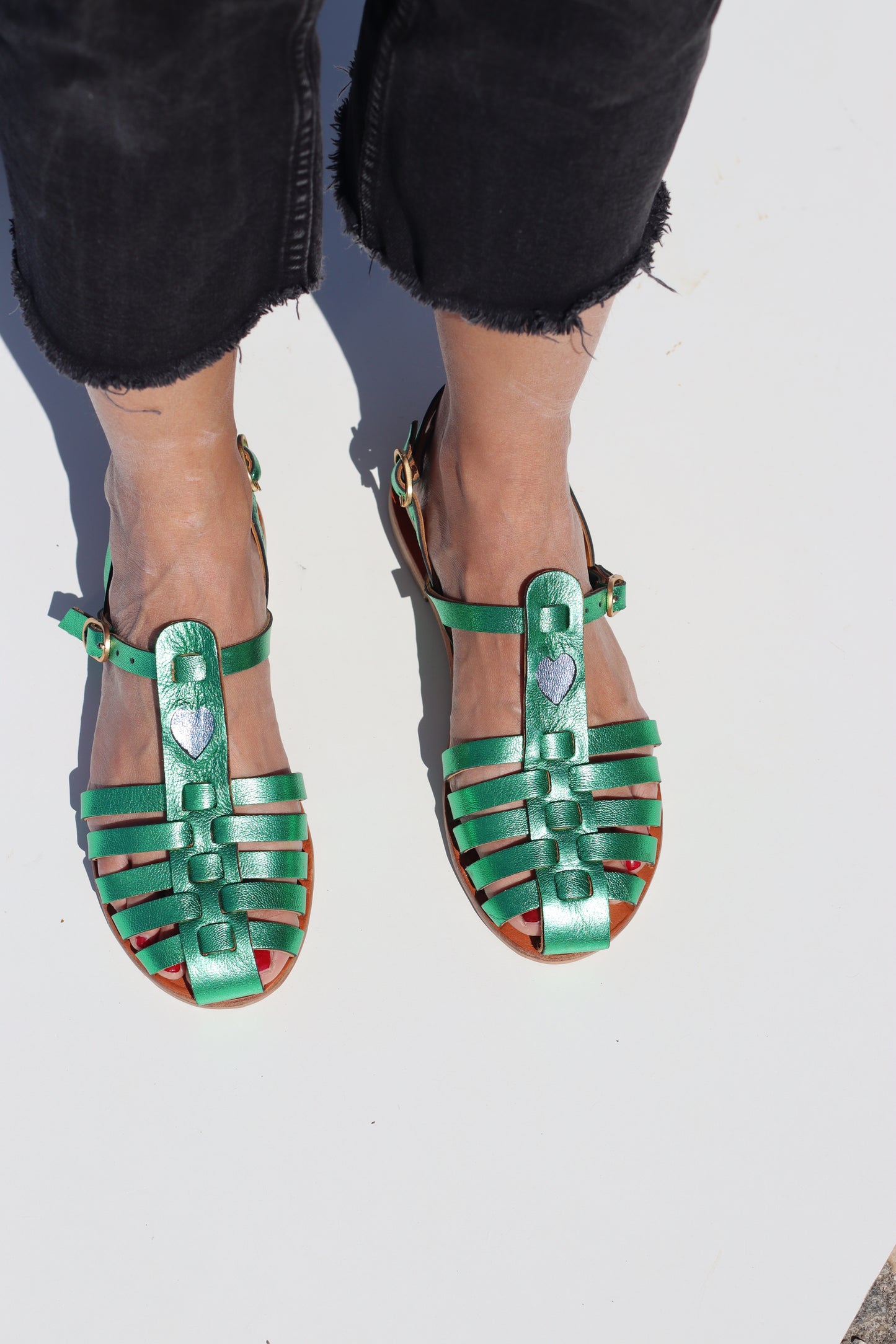 Funky Green + Blue Heart - Fisherman Sandals