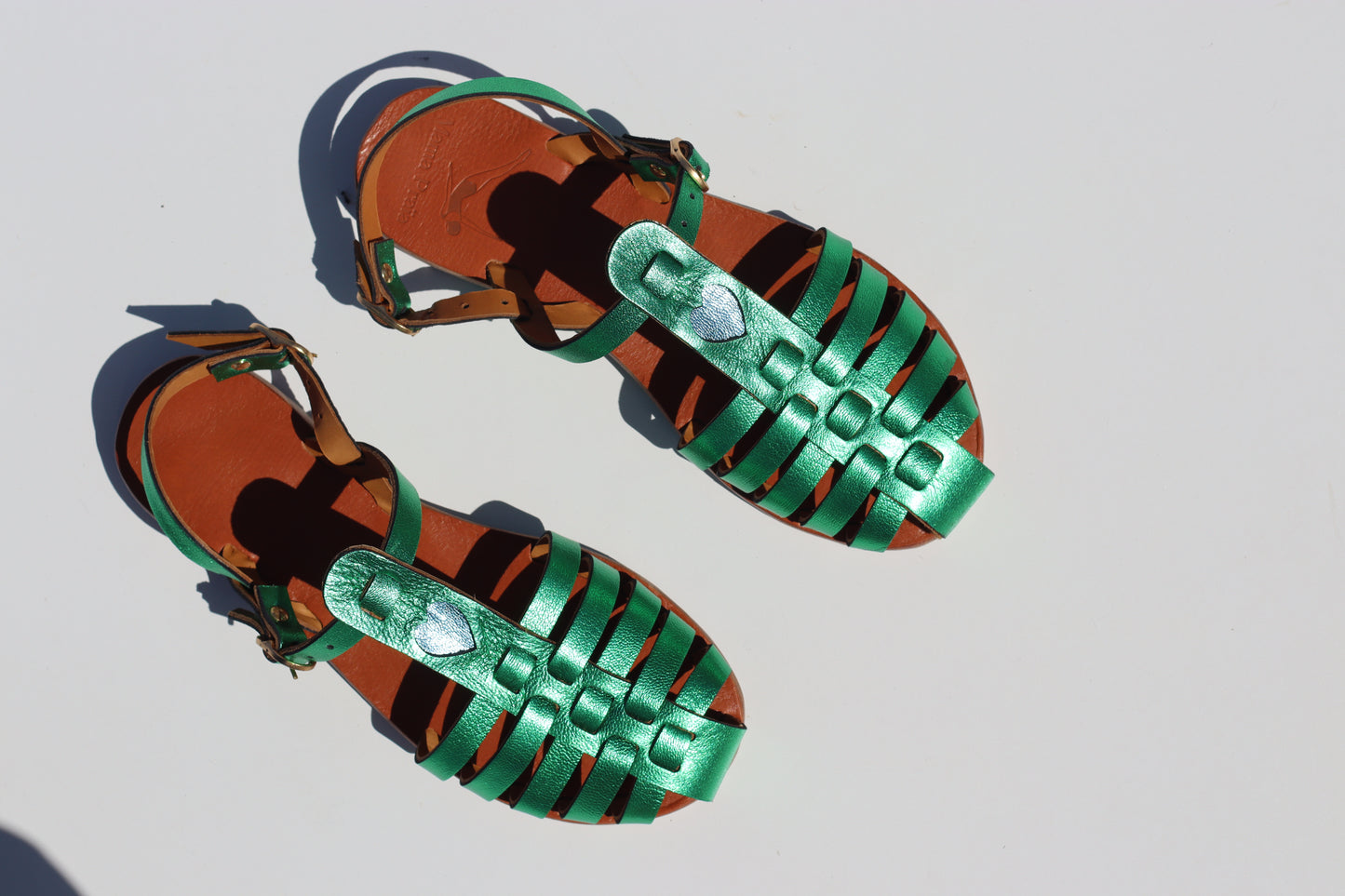Funky Green + Blue Heart - Fisherman Sandals