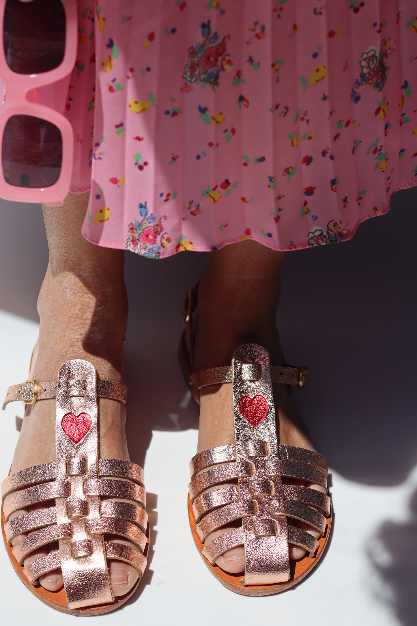 Goldy Pink + Red Heart - Fisherman Sandals