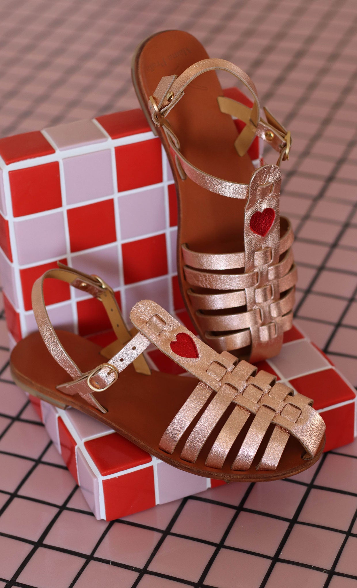 Goldy Pink + Red Heart - Fisherman Sandals