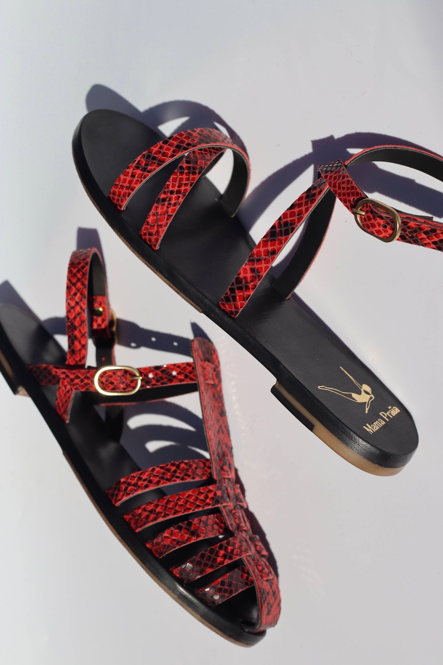 Red Snake - Black Sole - Ankle Sandals