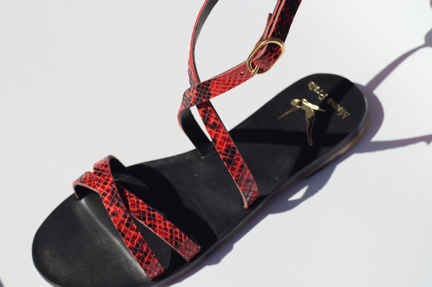 Red Snake - Black Sole - Ankle Sandals