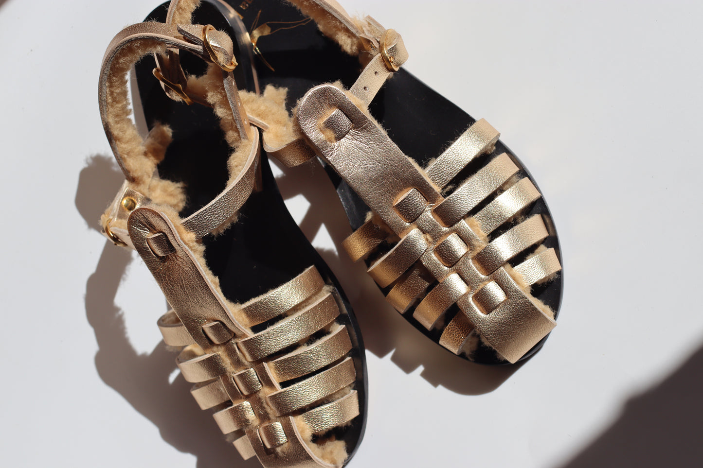 Goldy + Beige Sheep - Black Sole - Fisherman Sandals