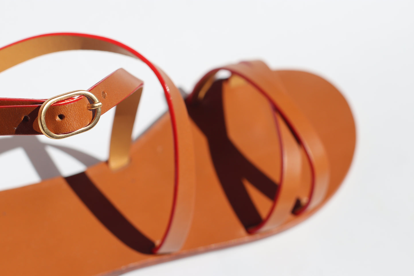Camel + Red Touch - Camel Sole - Ankle Sandals