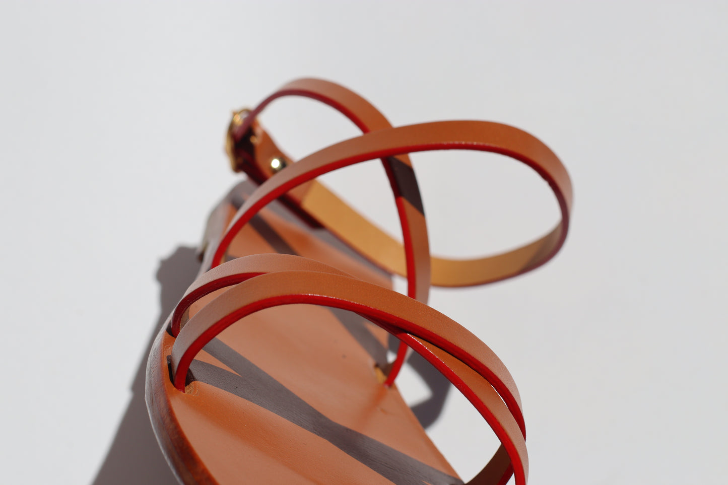Camel + Red Touch - Camel Sole - Ankle Sandals