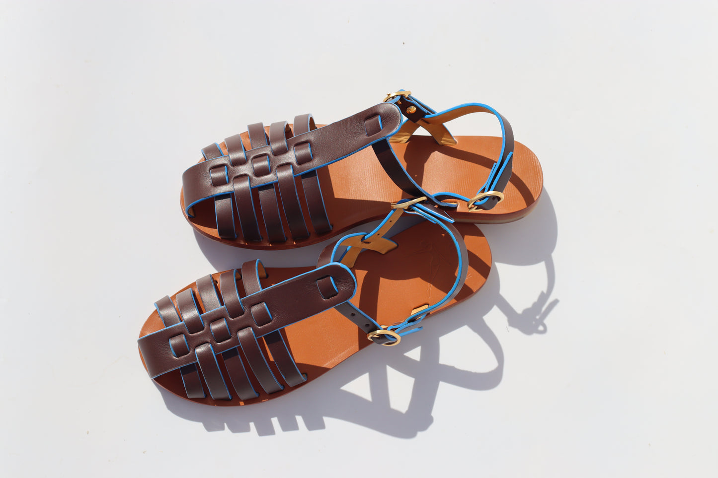 Dark Brown + Blue Touch - Camel Sole - Fisherman Sandals