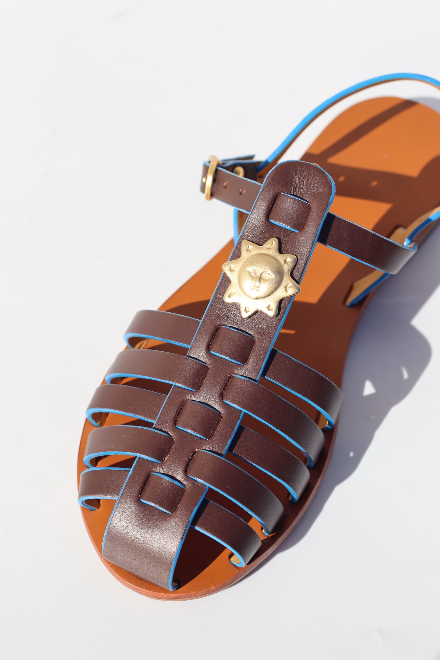 Dark Brown + Blue Touch + Sun - Camel Sole - Fisherman Sandals