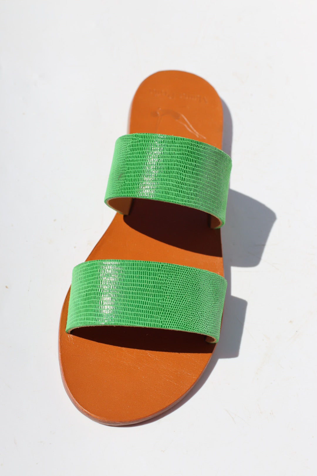 Green Lezard - Camel Lining - Camel Sole - Two-Strap Sandals