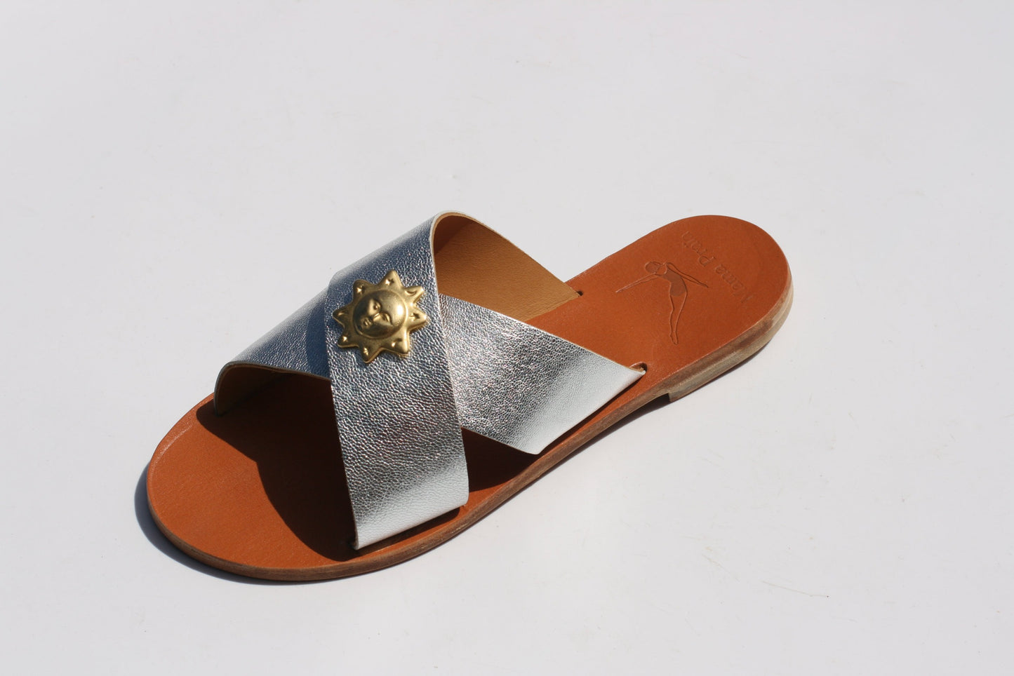 Silver Sun - Camel Sole - Cross Sandals