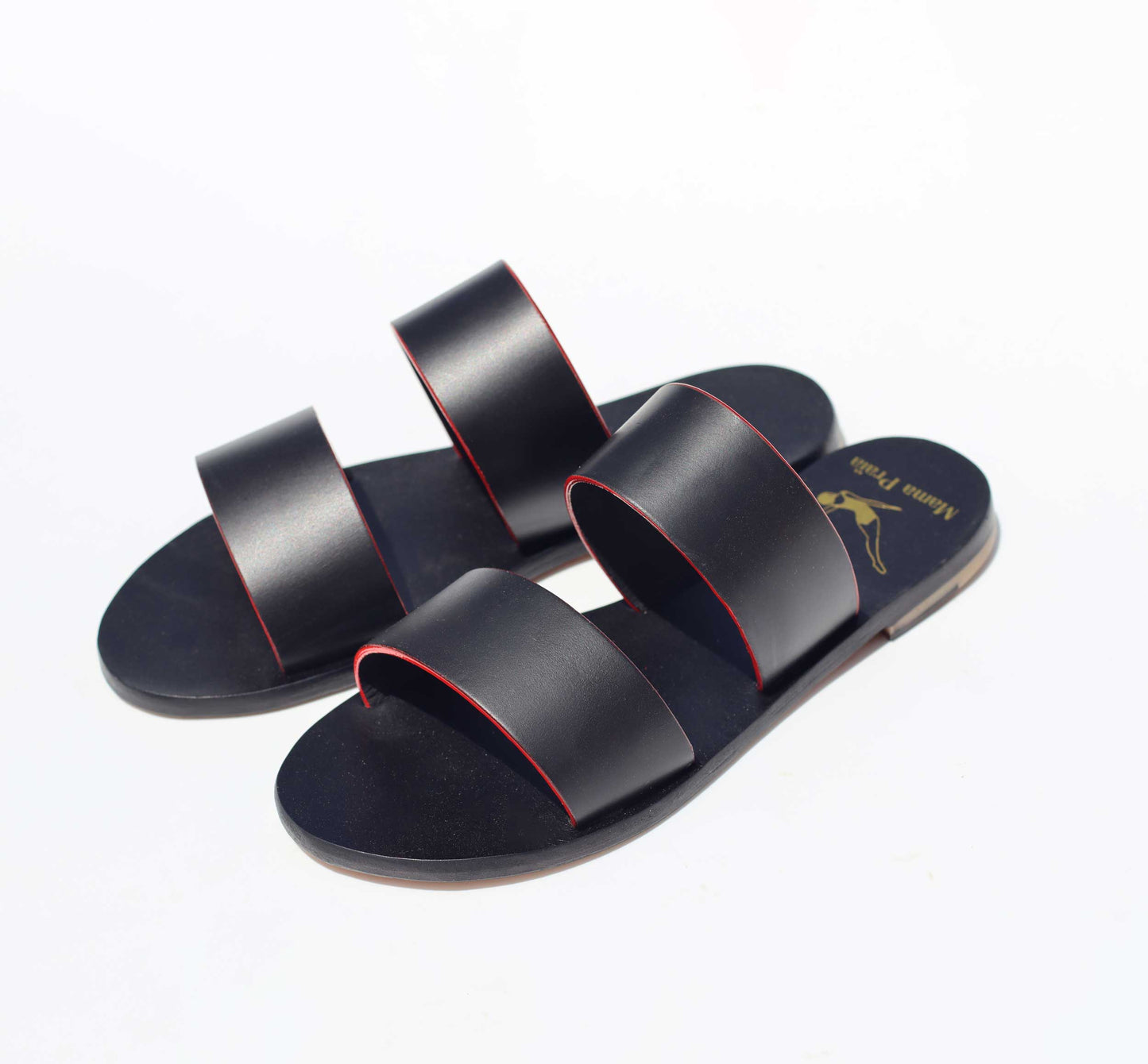 Black + Red Touch - Black Sole - Two-Strap Sandals