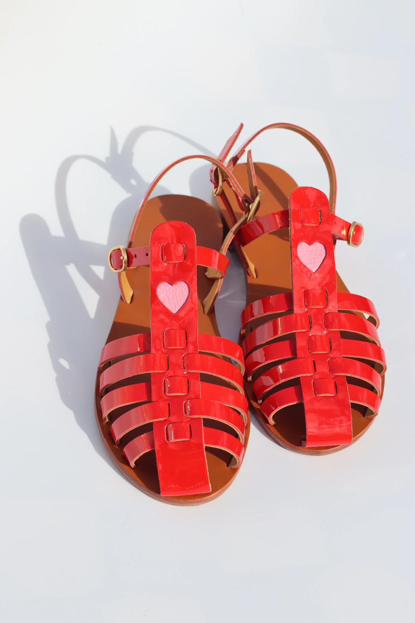 fisherman red patent with pink heart
