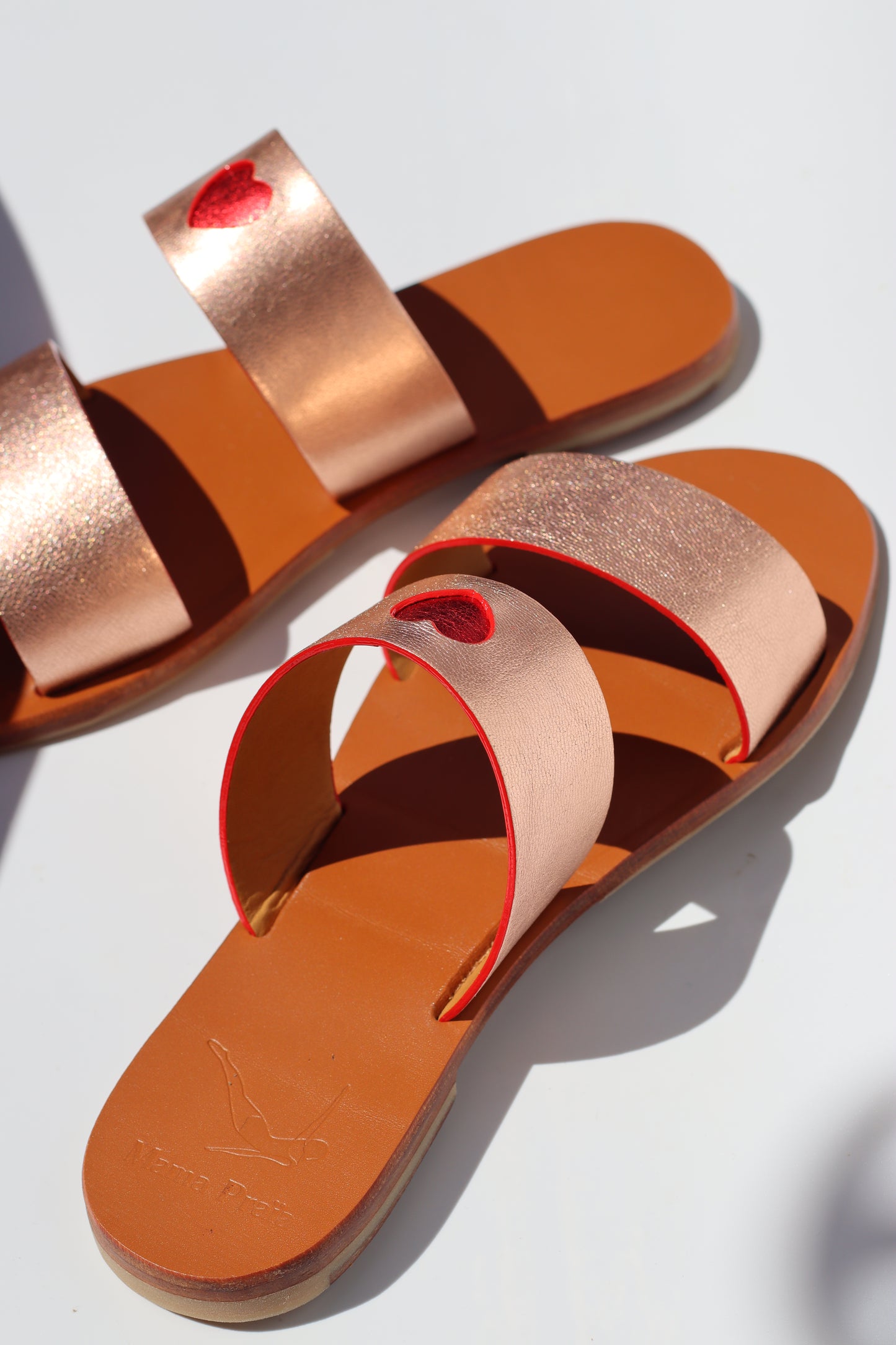 Goldy Pink + Red Touch + Red Circus Heart - Camel Sole - Two-Strap Sandals