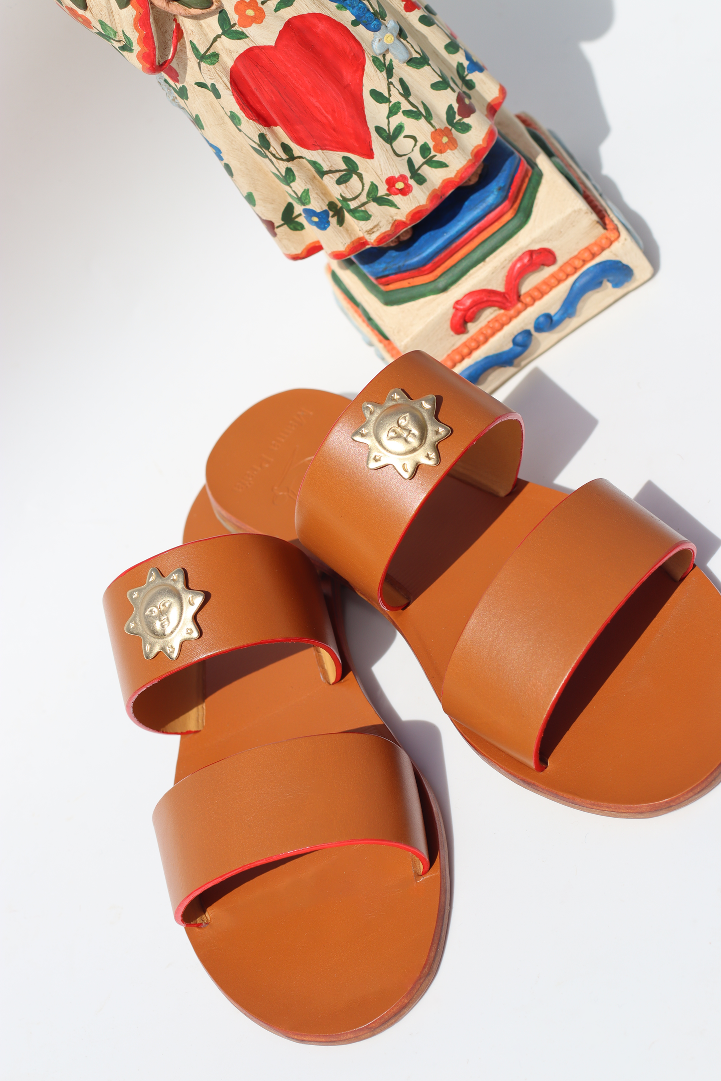 Camel + Red Touch + Sun - Camel Sole - Two-Strap Sandals