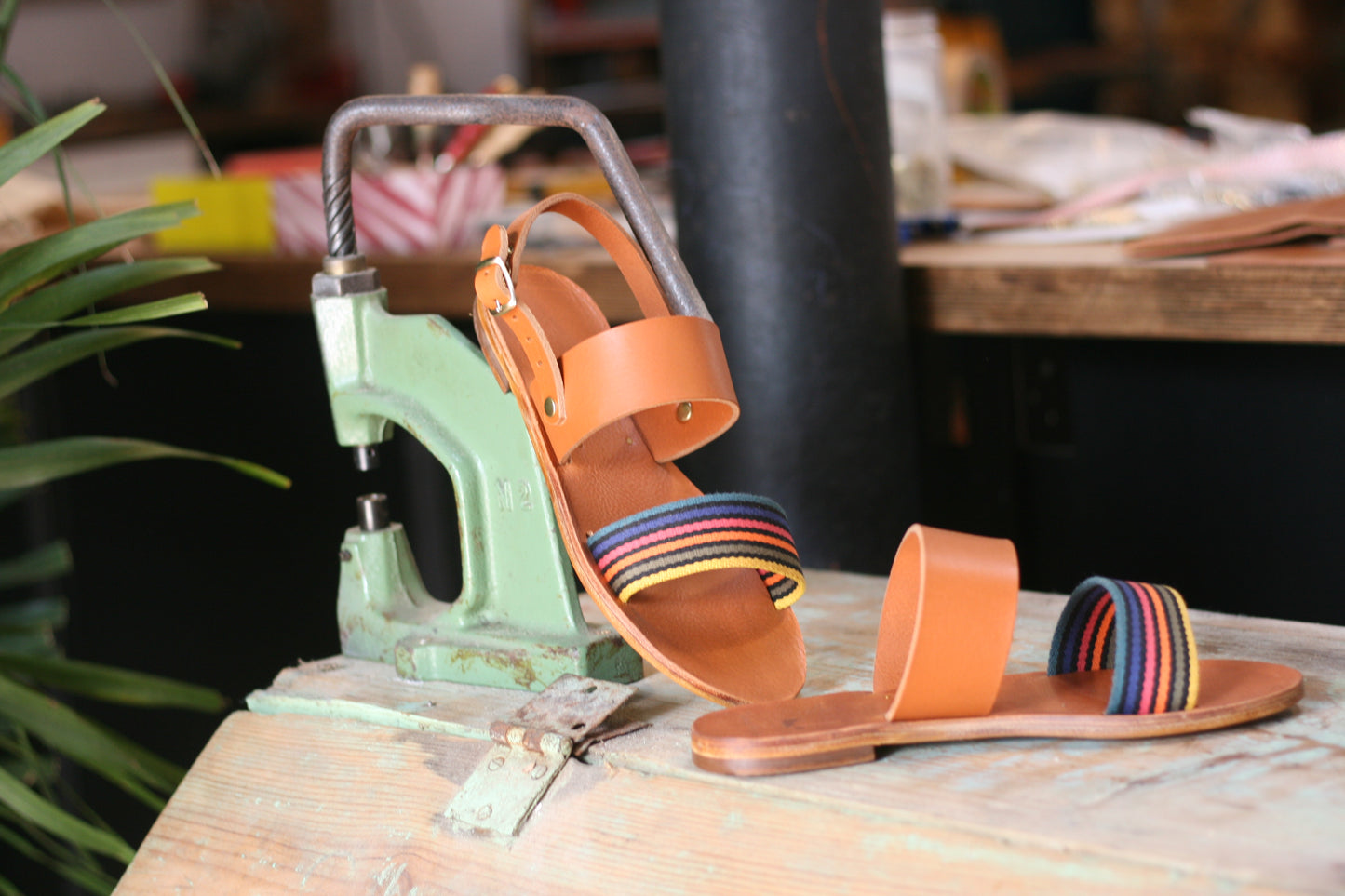 Camel & Stripes - Camel Sole - Two-Strap Sandals