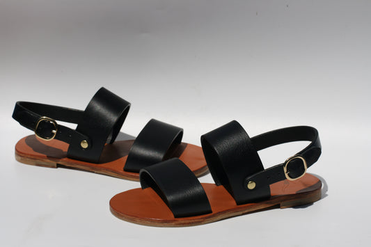 Black - Slingback Two-Strap Sandals
