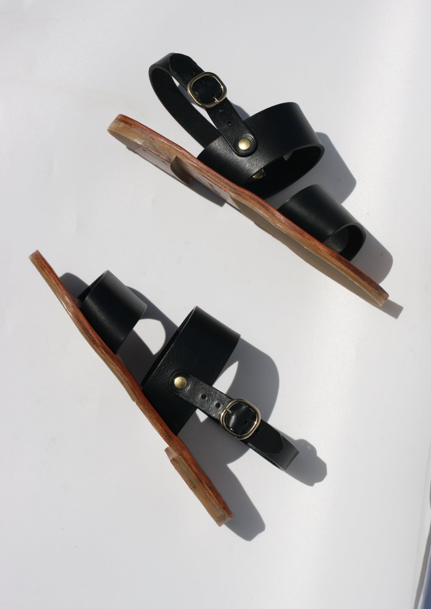Black - Camel Sole - Slingback Two-Strap Sandals