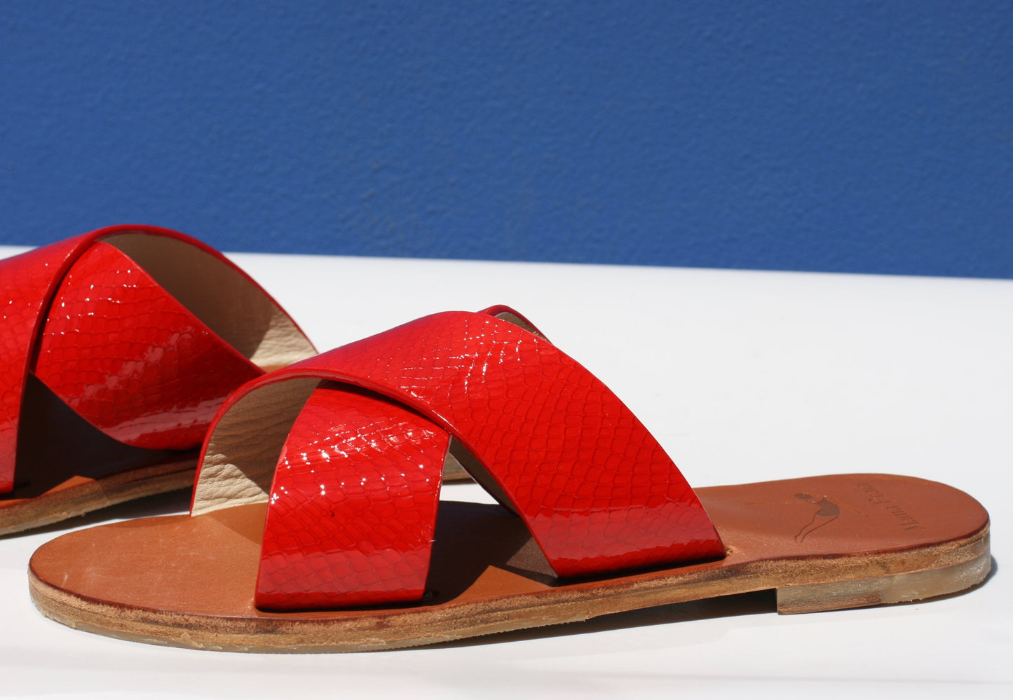 Red Lipstick - Camel Sole - Cross Sandals