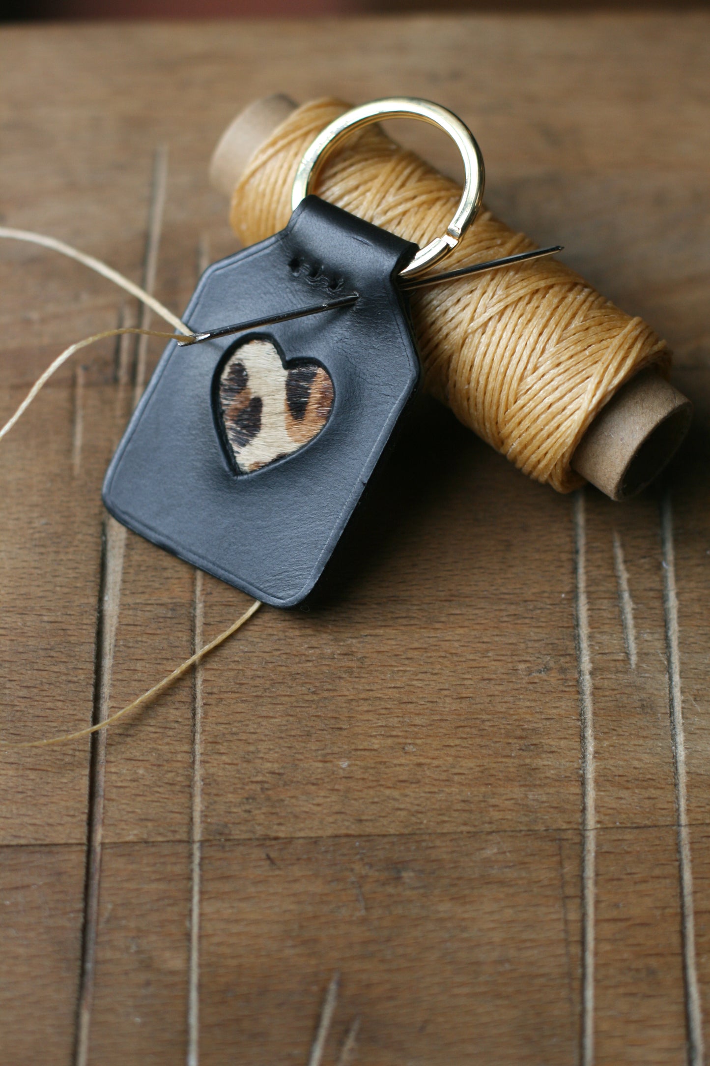 Black + Leopard Heart - Keyring