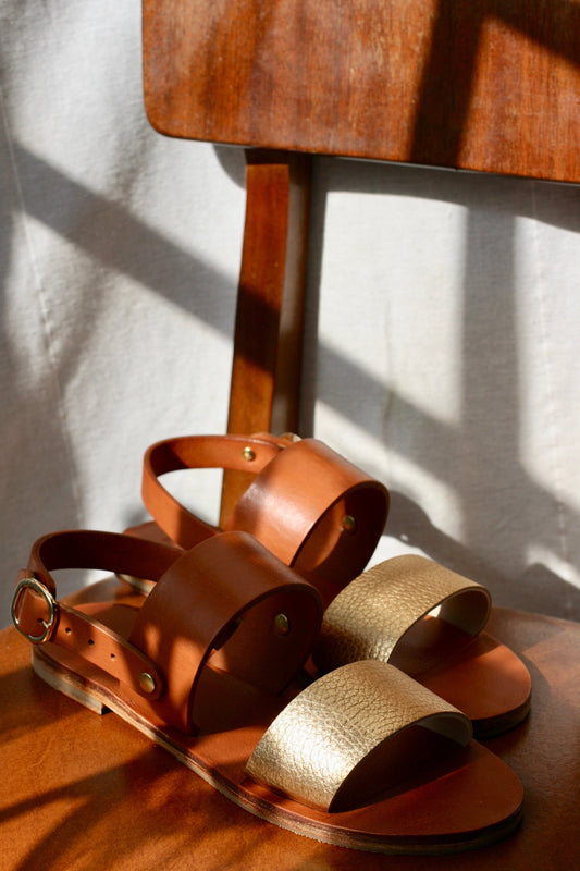 Golden Bling - Slingback Two-Strap Sandals