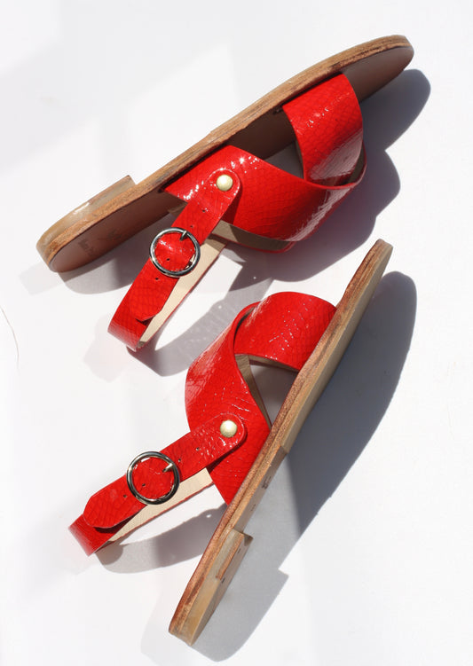 Red Lipstick - Slingback Cross Sandals