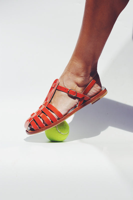 Glossy Orange + White Touch - Camel Sole - Fisherman Sandals