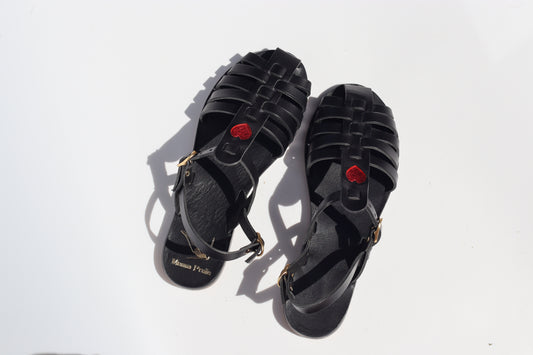 Black + Red Heart - Fisherman Sandals