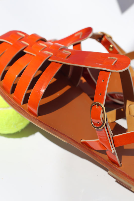 Glossy Orange + White Touch - Camel Sole - Fisherman Sandals