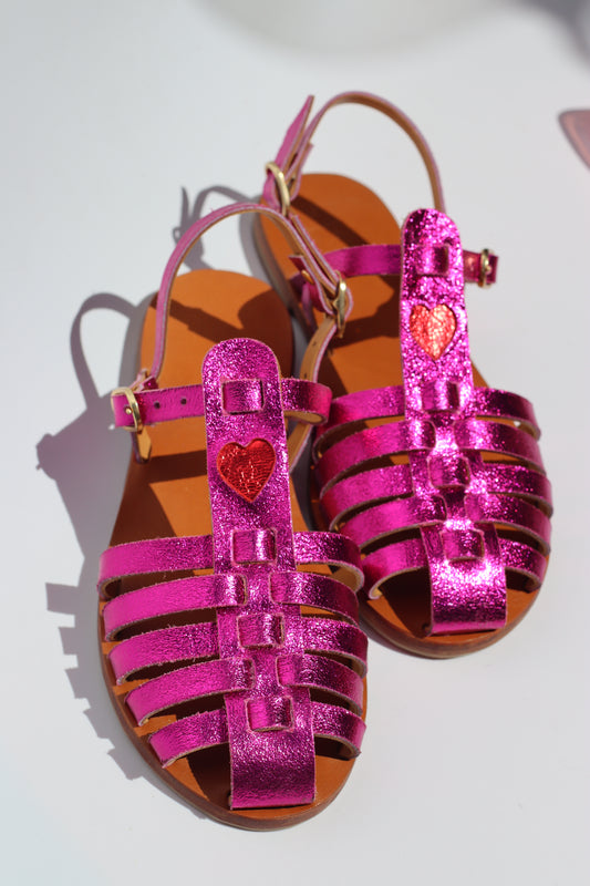 Flash Pink + Red Heart - Fisherman Sandals