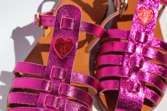 Flash Pink + Red Heart - Fisherman Sandals
