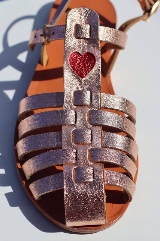 Goldy Pink + Red Heart - Fisherman Sandals