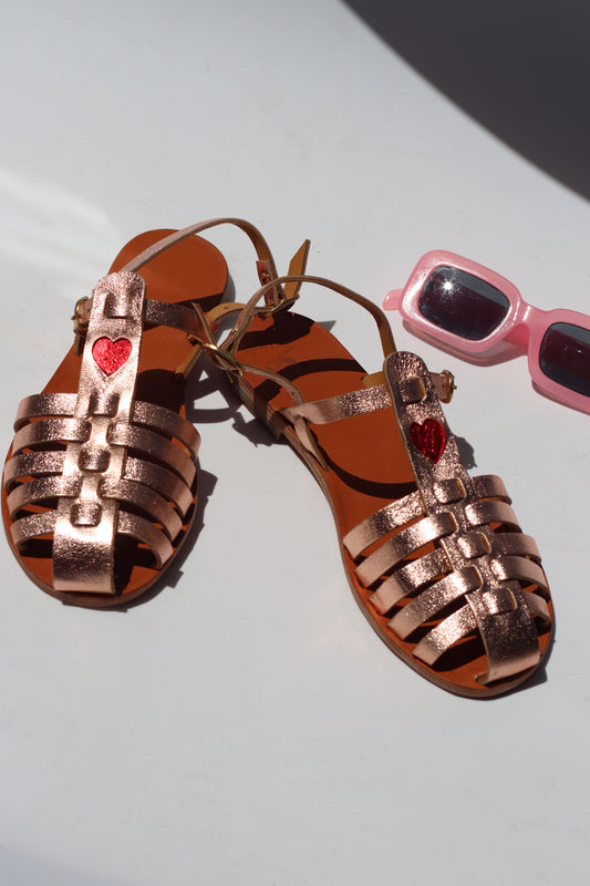Goldy Pink + Red Heart - Fisherman Sandals