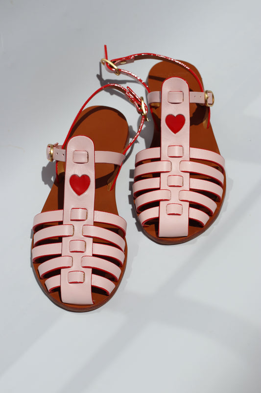 Rose + Red Heart - Camel Sole - Fisherman Sandals