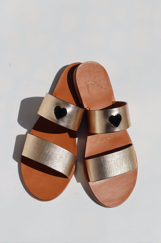Goldy + Black Touch + Black Heart - Camel Sole - Two-Strap Sandals