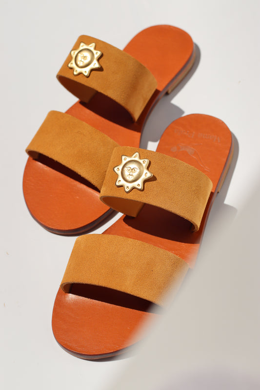 Brown Suede + Sun - Camel Sole - Two-Strap Sandals