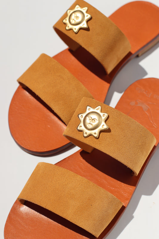 Brown Suede + Sun - Camel Sole - Two-Strap Sandals