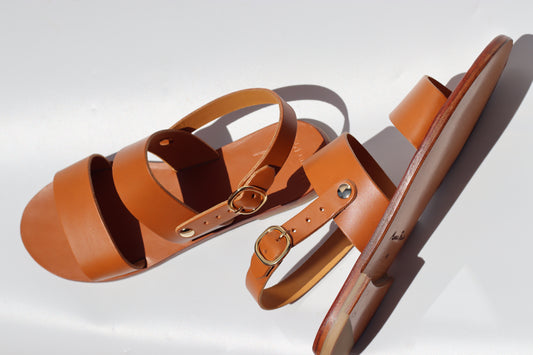 Camel - Camel Sole - Slingback Two-Strap Sandals