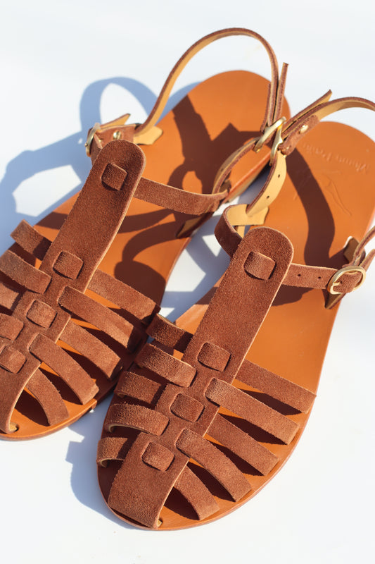 Dark Brown Suede - Camel Sole - Fisherman Sandals