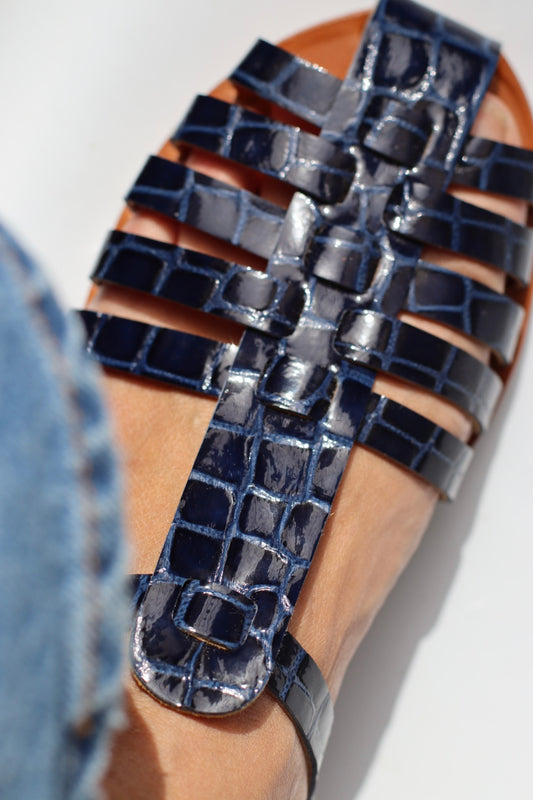 Croco Blue - Camel Sole - Fisherman Sandals