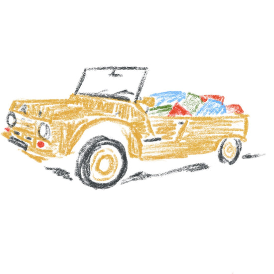Illustration of a vintage car with luggage on a white background