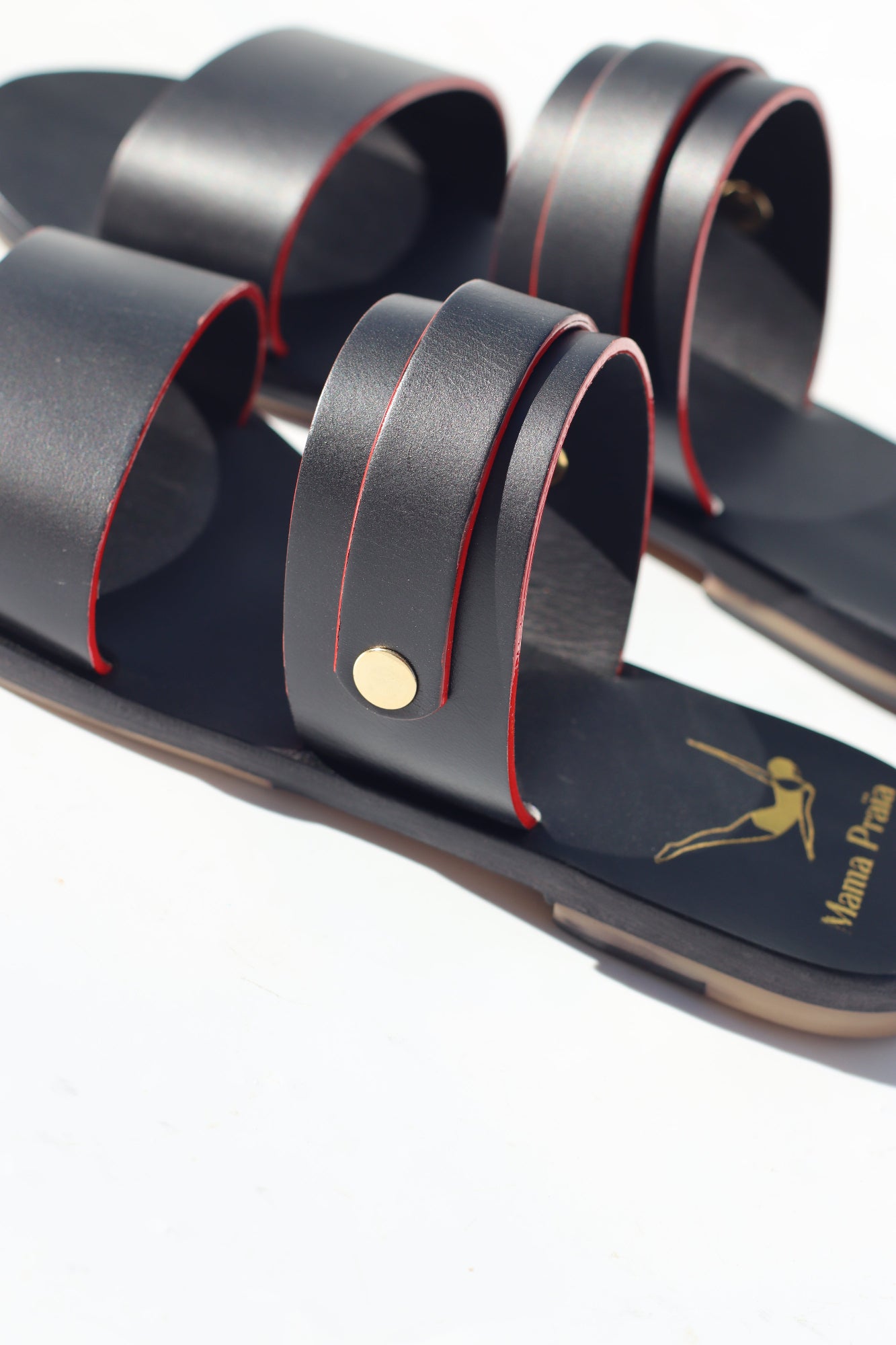 Black + Red Touch - Black Sole - Two-Strap Sandals