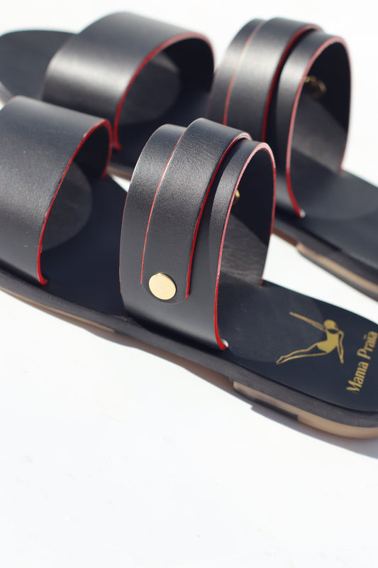 Black + Red Touch - Black Sole - Two-Strap Sandals