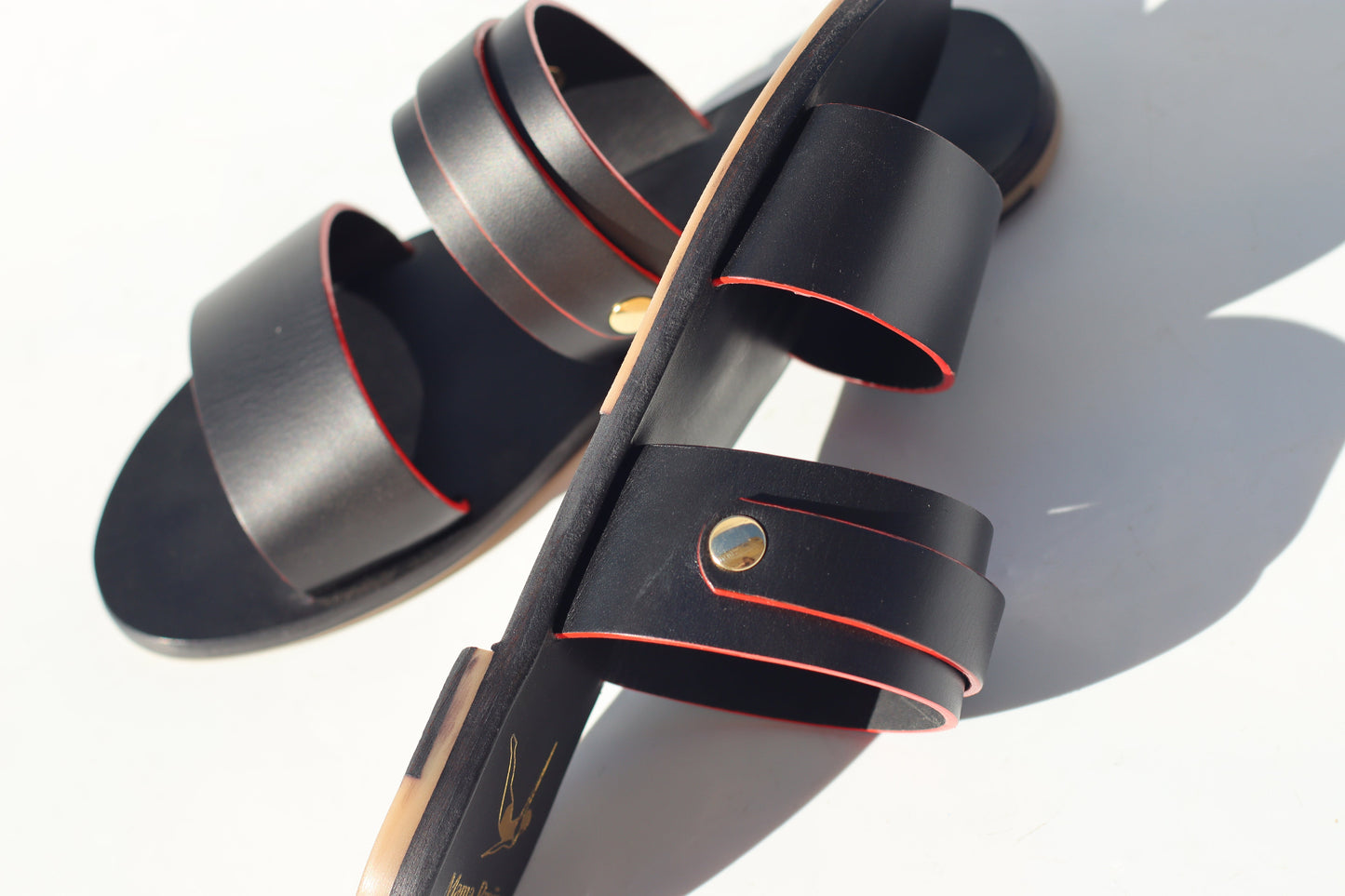 Black + Red Touch - Black Sole - Two-Strap Sandals