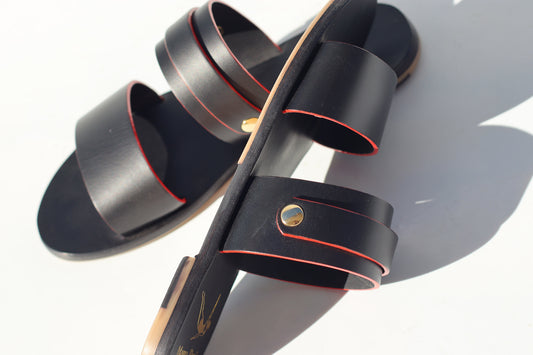 Black + Red Touch - Black Sole - Two-Strap Sandals