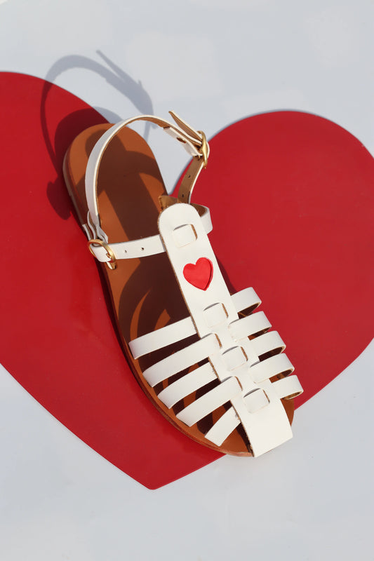Party Bride + Glossy Red Heart - Camel Sole - Fisherman Sandals