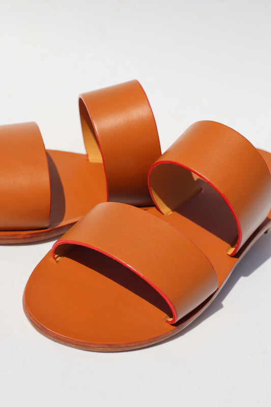 Camel + Red Touch - Camel Sole - Two-Strap Sandals