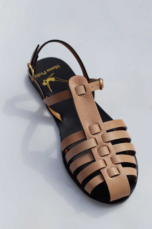 Beige + Black Touch - Black Sole - Fisherman Sandals