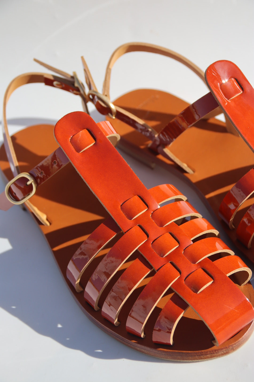 Glossy Orange - Camel Sole - Fisherman Sandals