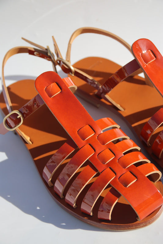 Glossy Orange - Camel Sole - Fisherman Sandals